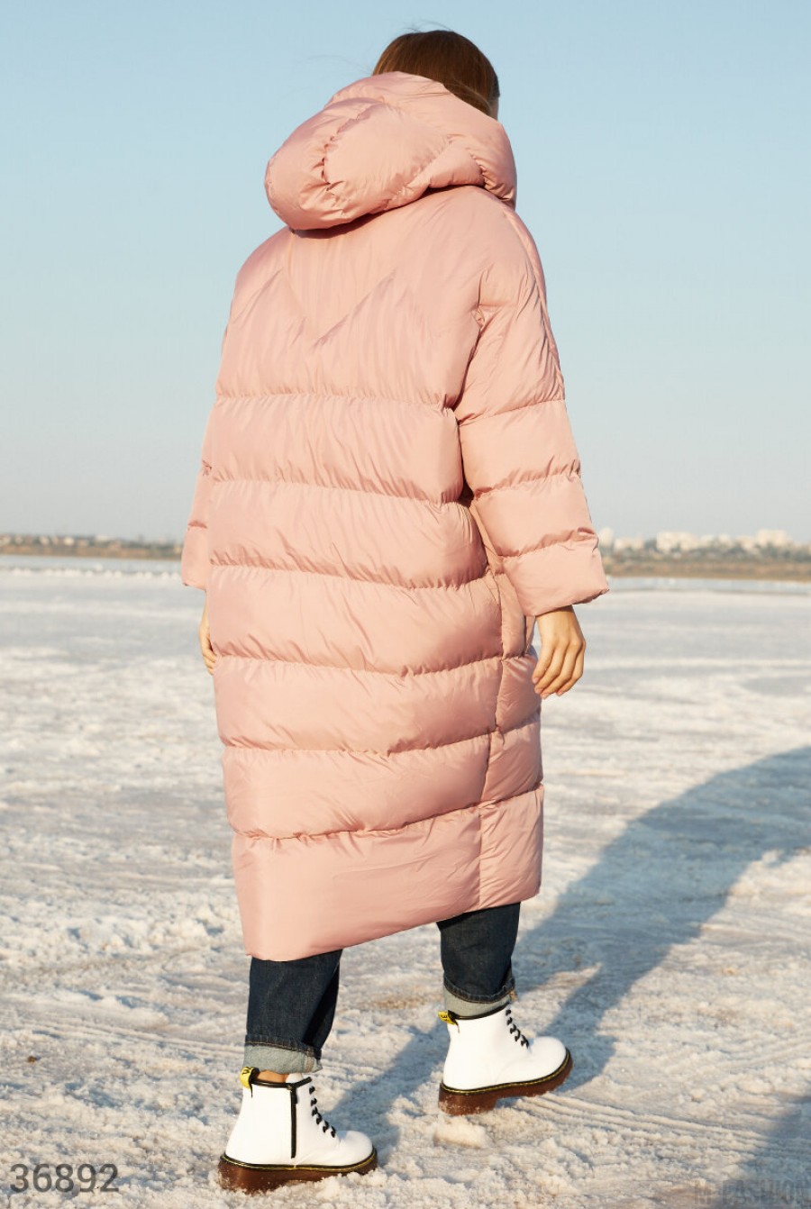 Розовая стеганая куртка-пальто- Фото 5