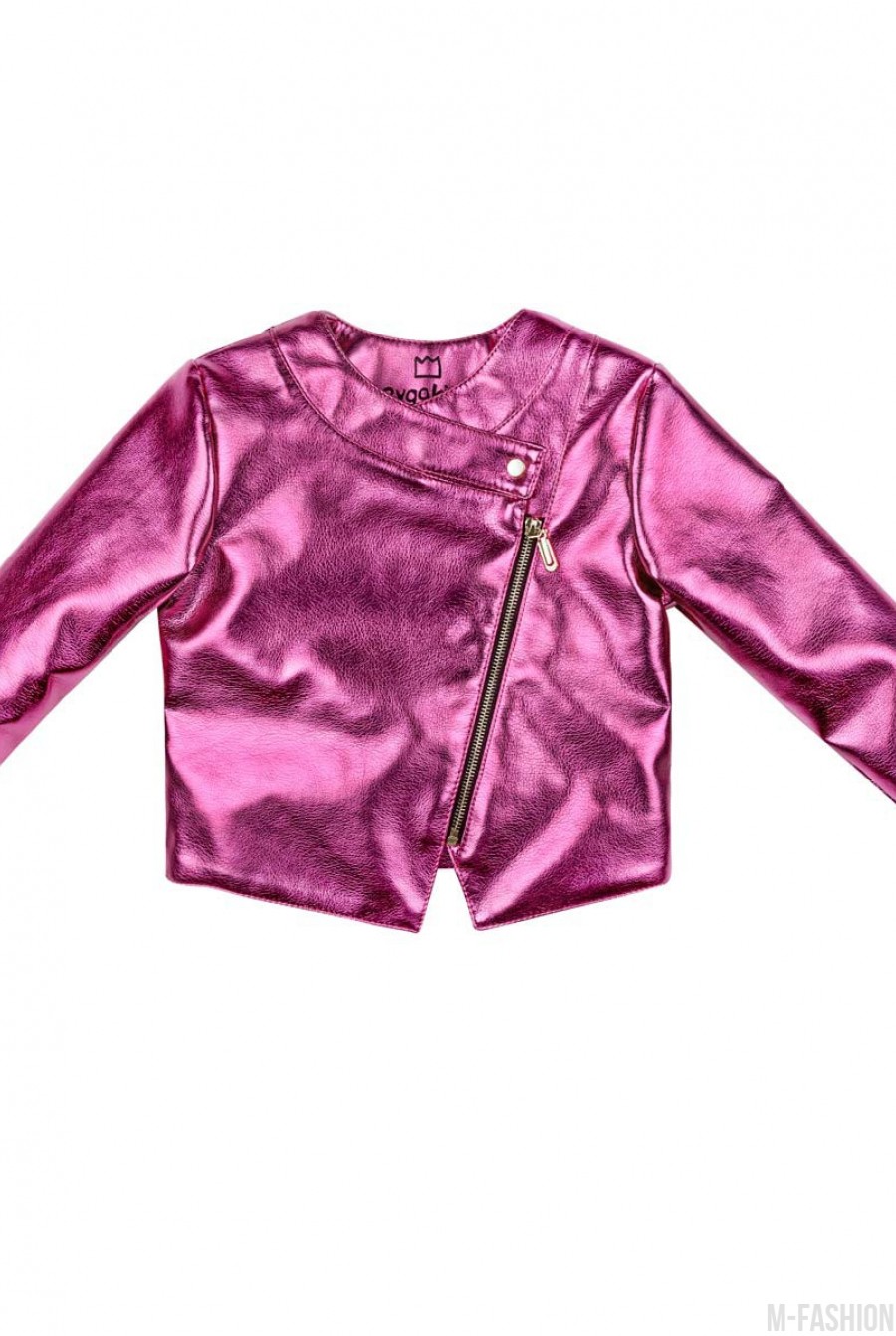 Розовая куртка из эко-кожи на молнии цвета "розовый металлик" - Фото 1