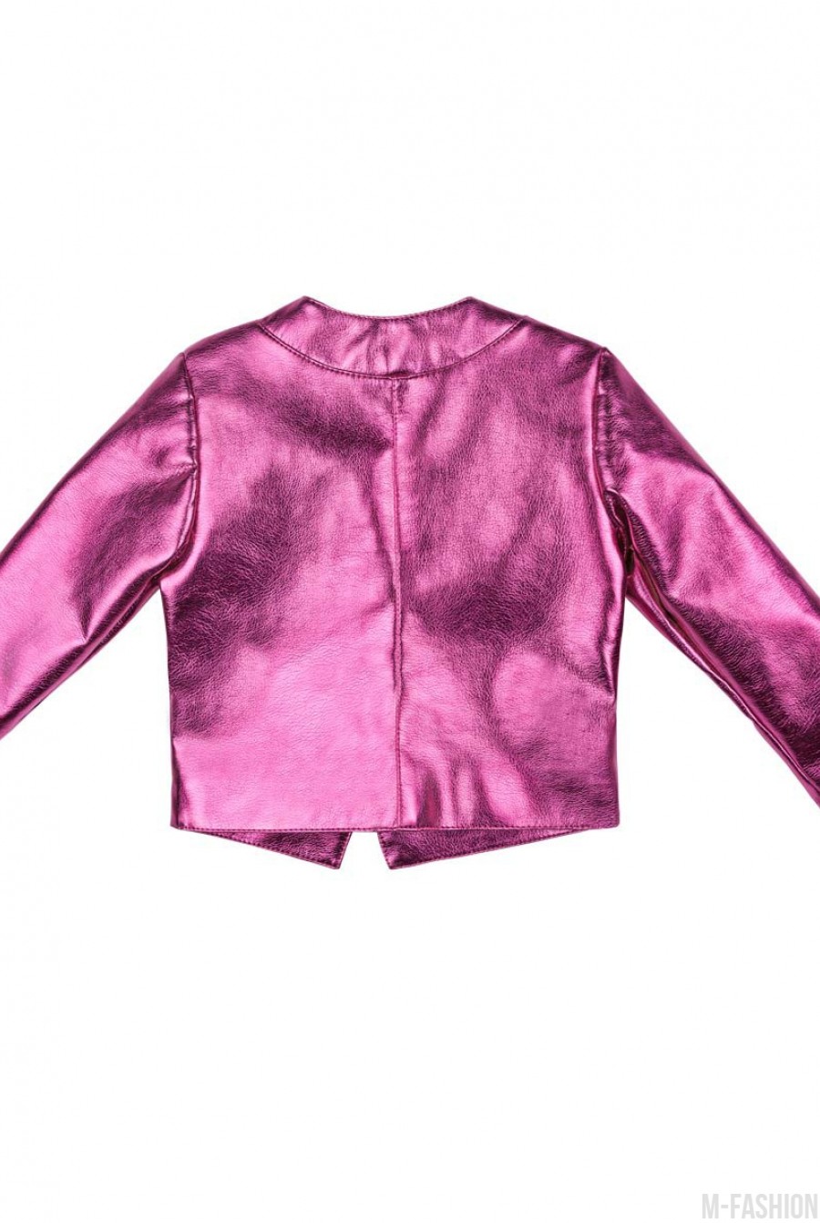Розовая куртка из эко-кожи на молнии цвета "розовый металлик"- Фото 3