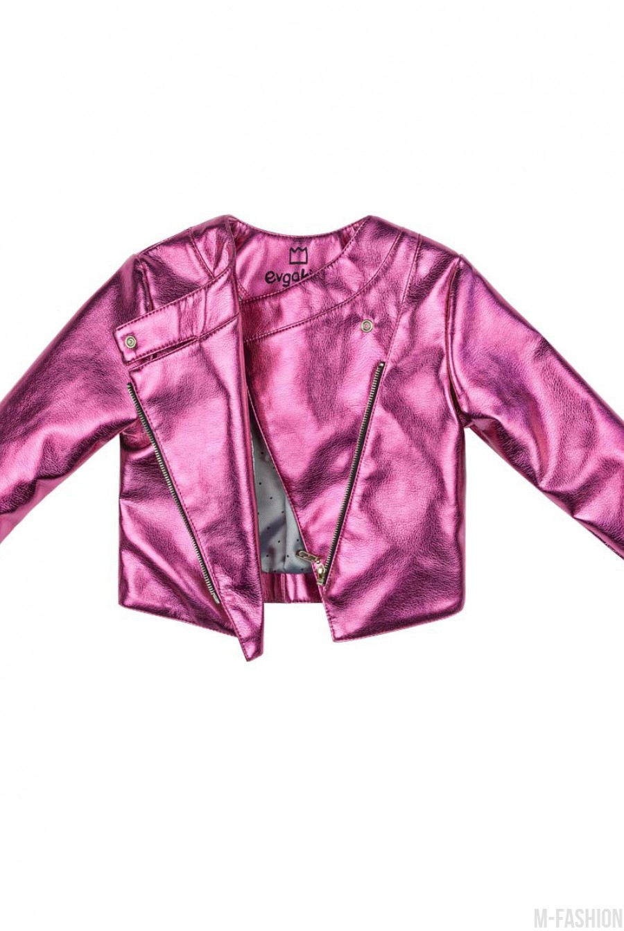 Розовая куртка из эко-кожи на молнии цвета "розовый металлик"- Фото 4