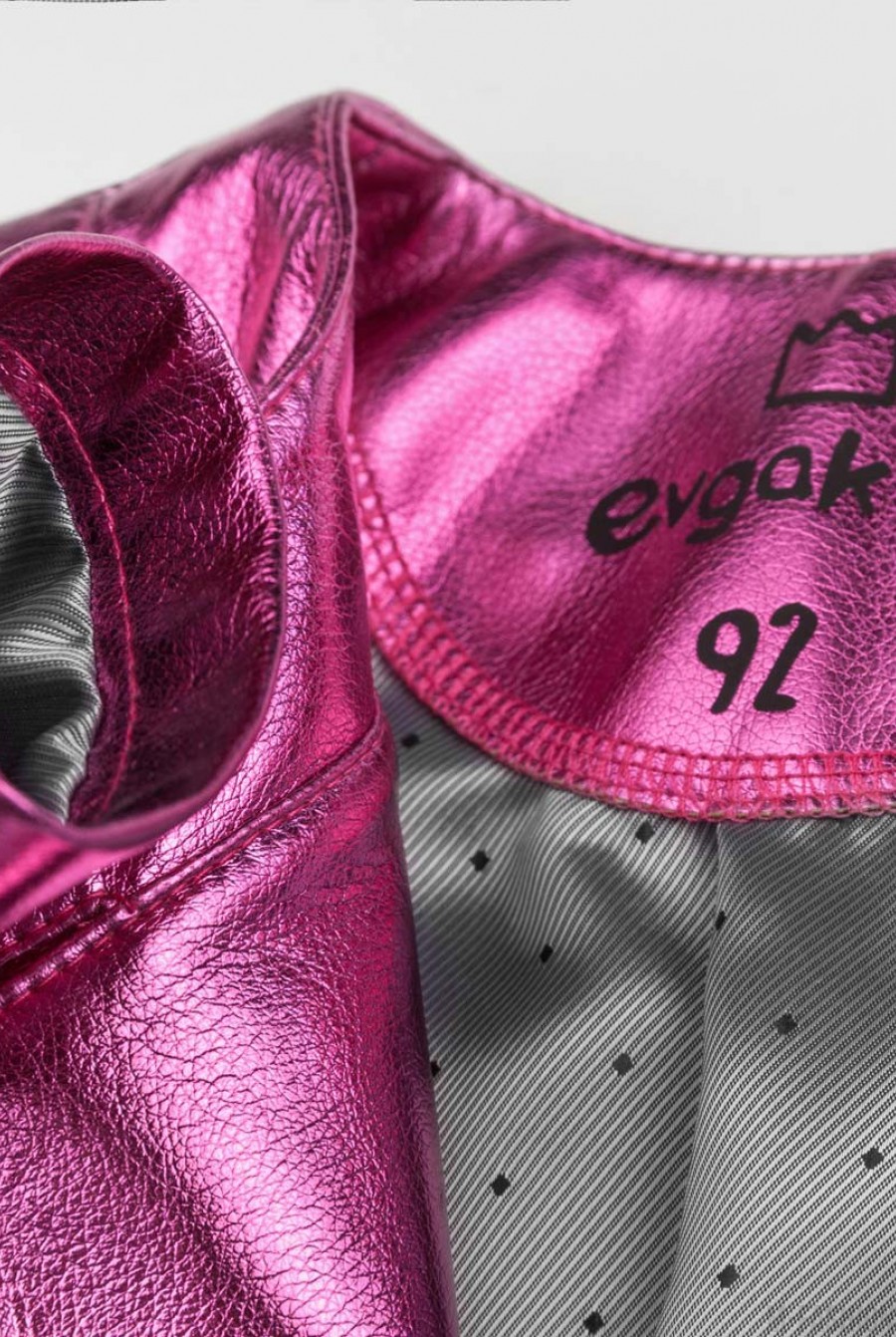 Розовая куртка из эко-кожи на молнии цвета "розовый металлик"- Фото 6