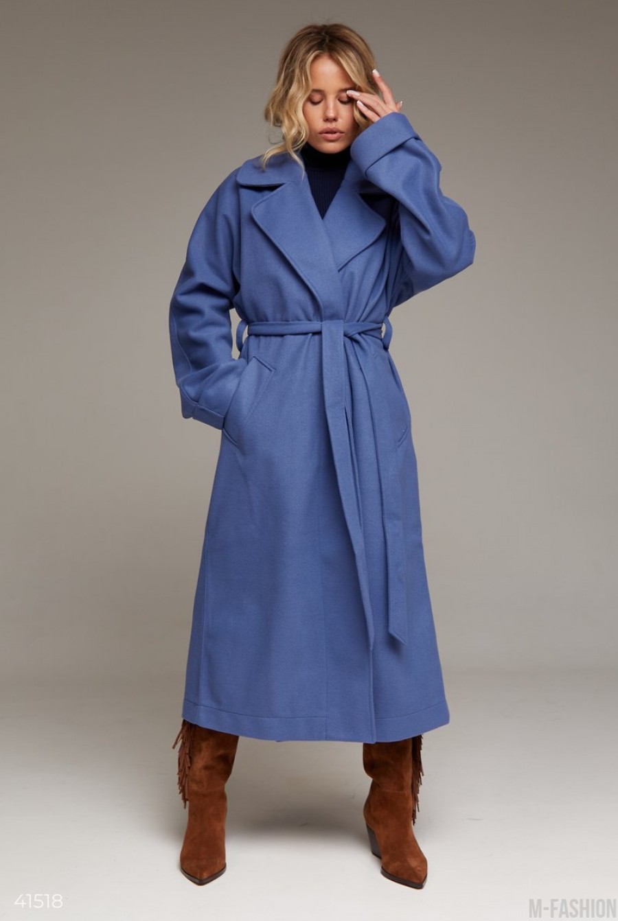 Синее кашемировое пальто - Фото 1