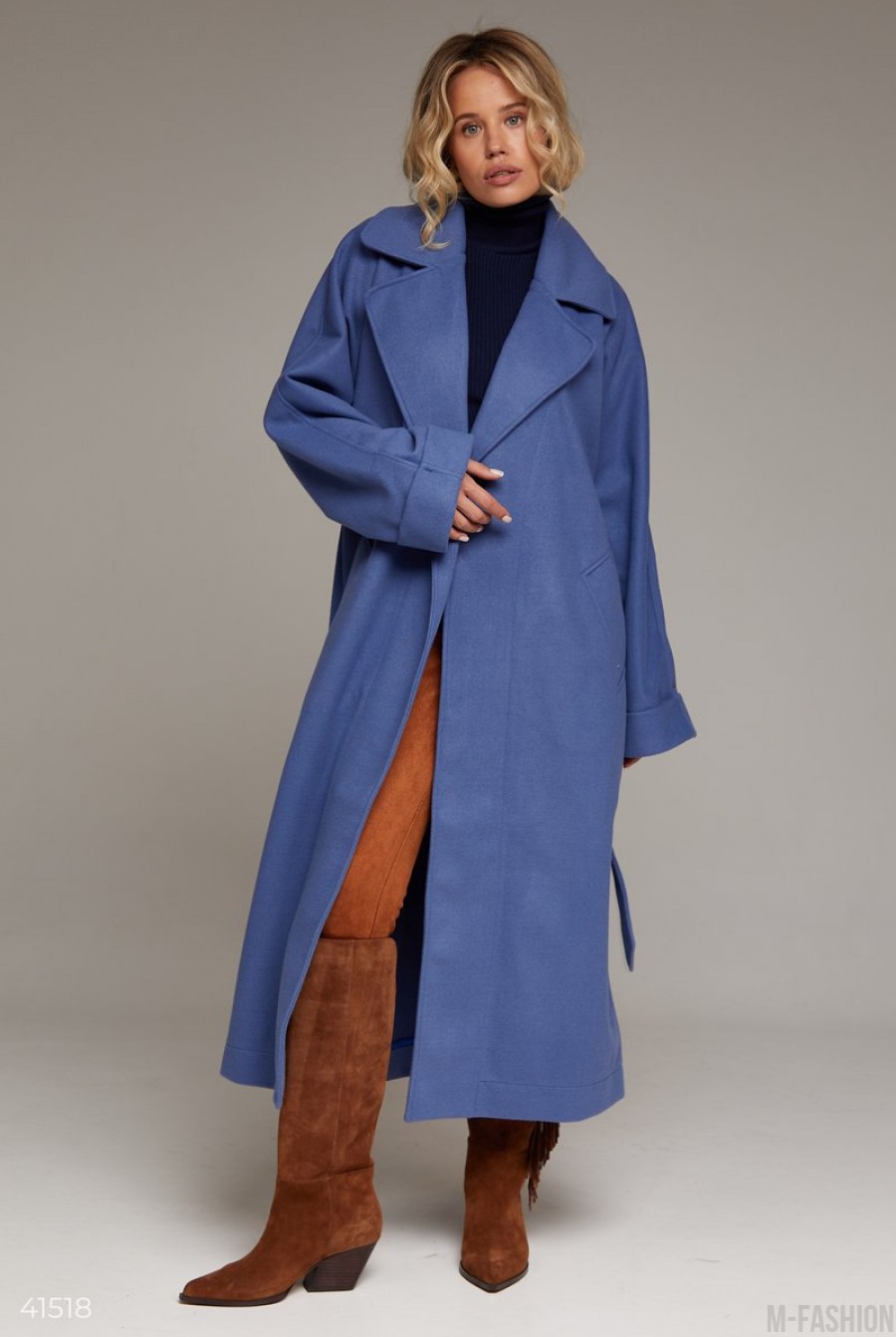 Синее кашемировое пальто- Фото 5