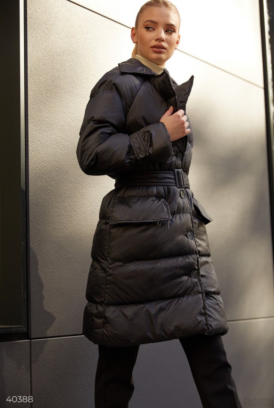 Черная куртка с отложным воротником- Фото 4