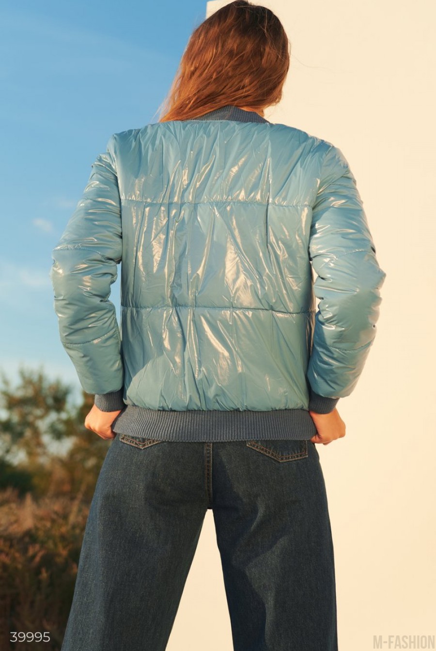 Голубая куртка из плащевой ткани- Фото 8
