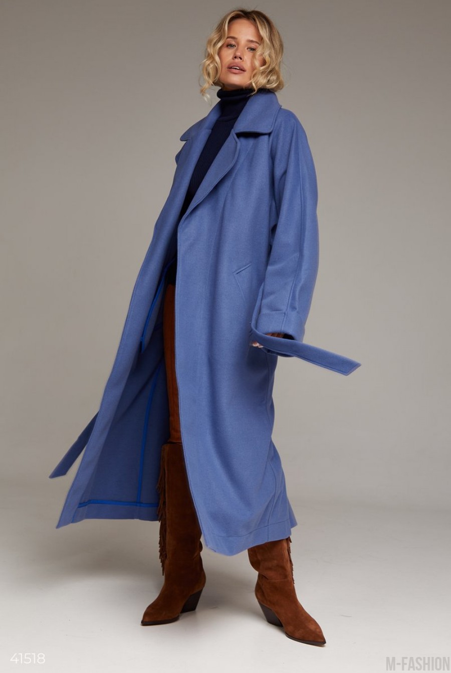 Синее кашемировое пальто- Фото 7