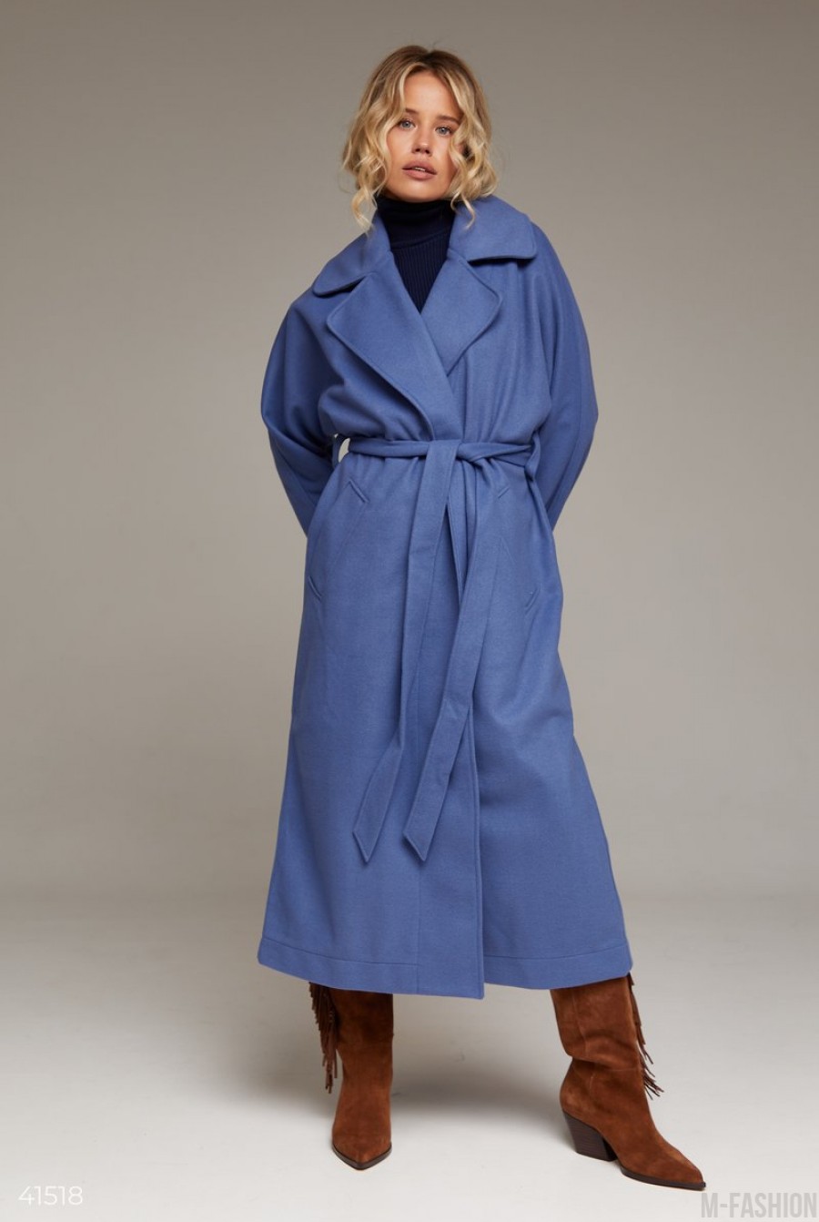 Синее кашемировое пальто- Фото 2