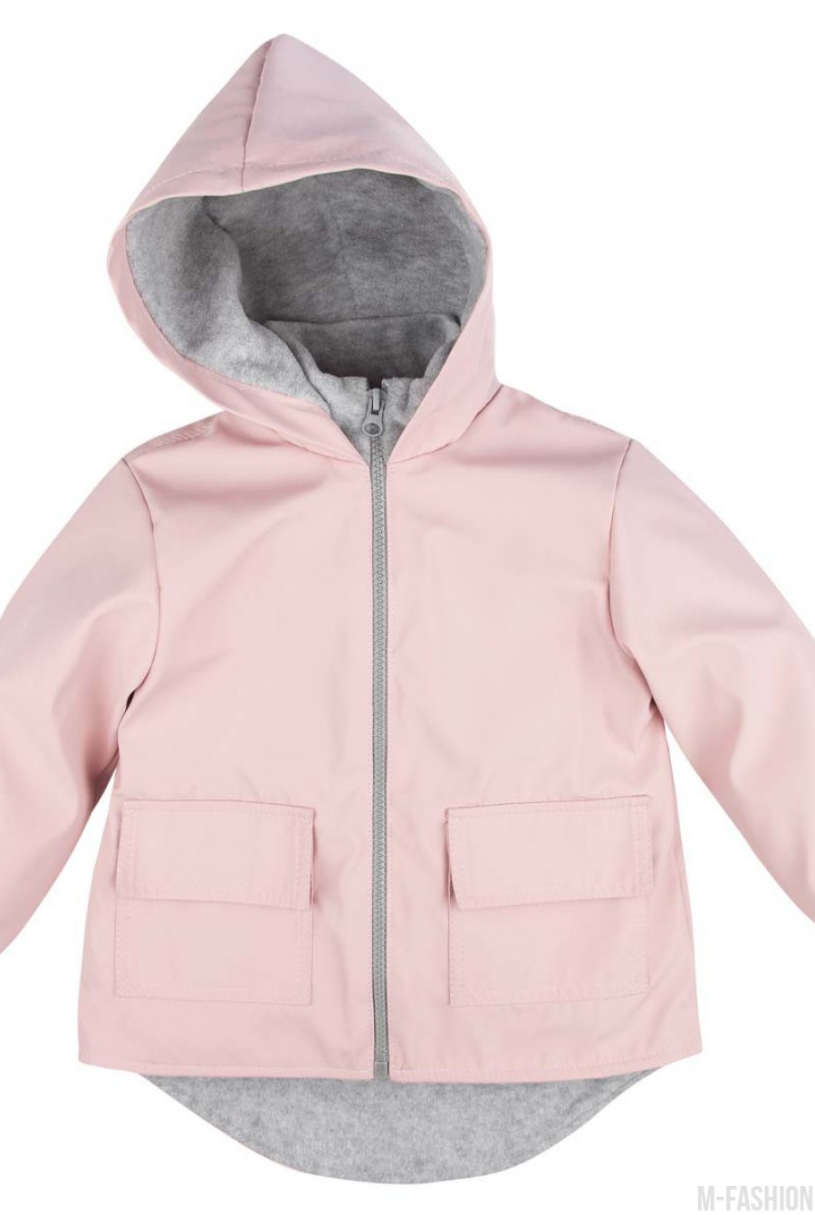 Розовая куртка-парка с капюшоном и карманами- Фото 3