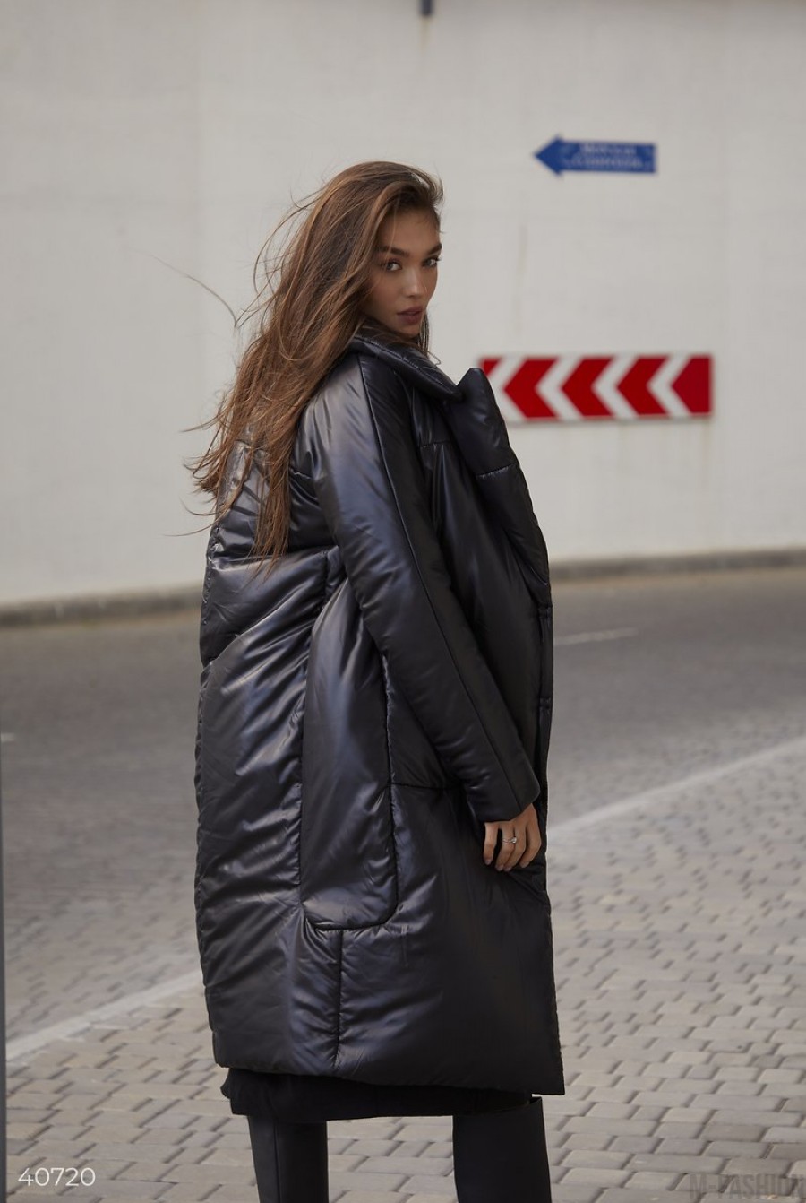 Утепленная куртка-пальто в черном цвете- Фото 5