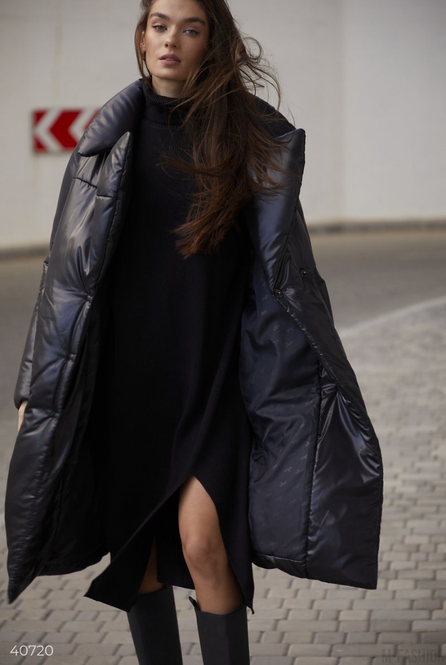 Утепленная куртка-пальто в черном цвете - Фото 1