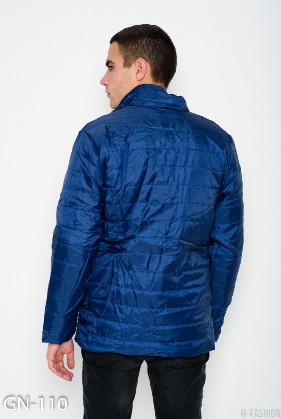 Синяя стеганая легкая куртка на молнии с потайными карманами- Фото 3