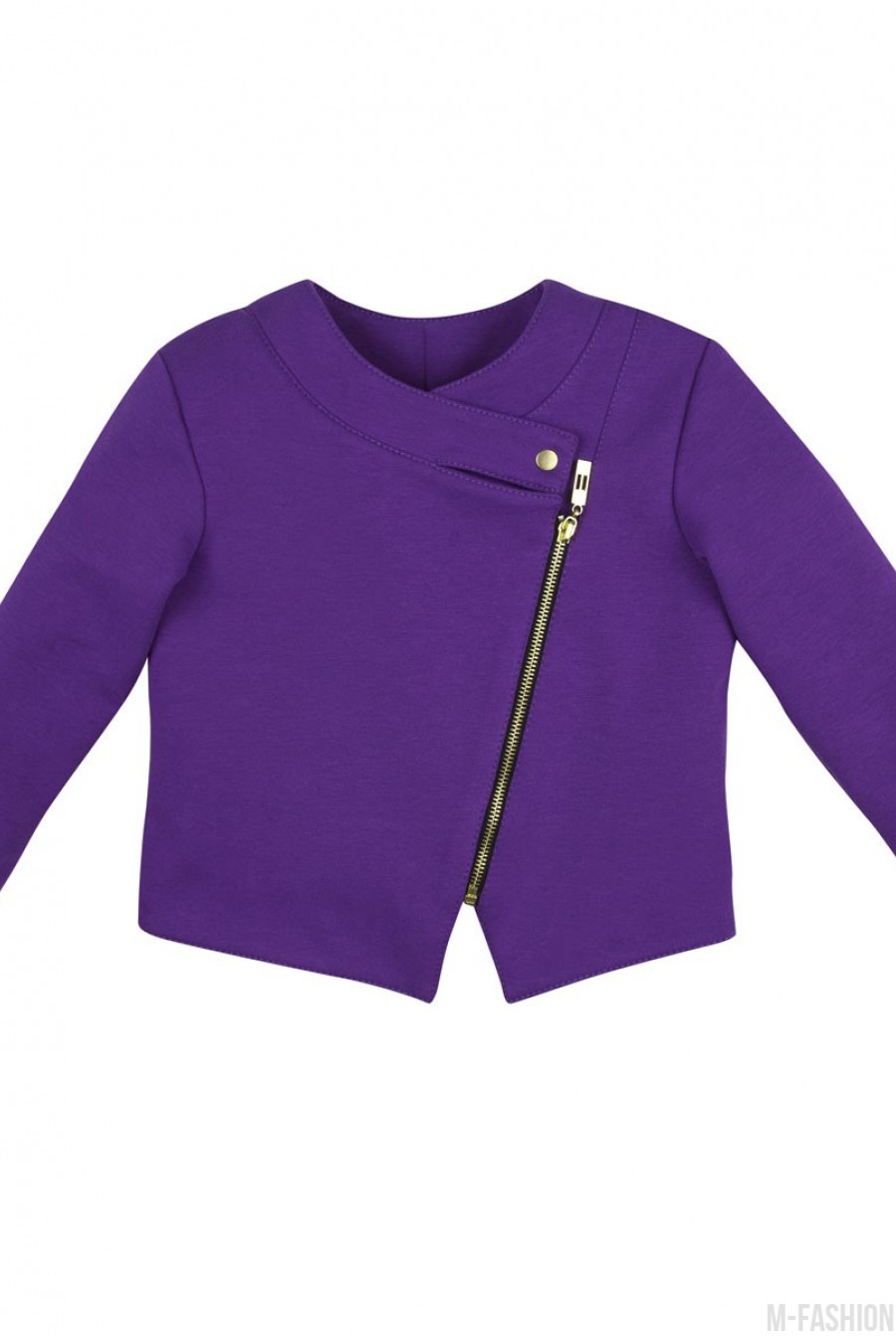 Фиолетовая легкая трикотажная куртка на подкладке с ассиметричной застежкой - Фото 1