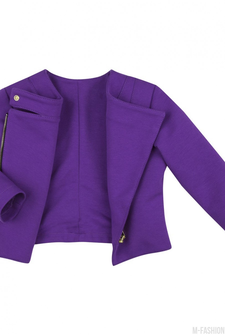 Фиолетовая легкая трикотажная куртка на подкладке с ассиметричной застежкой- Фото 5