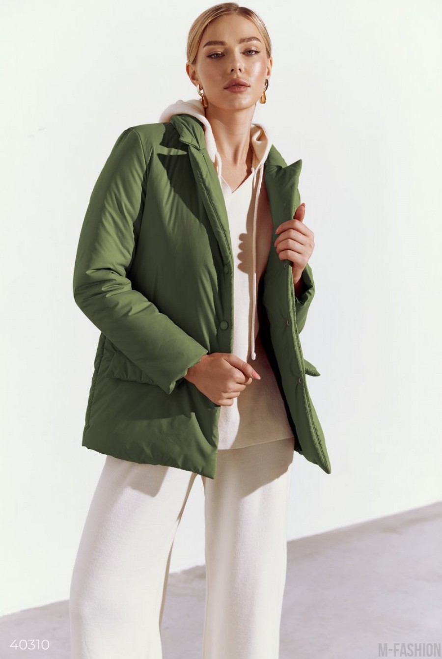 Куртка с отложным воротником цвета хаки - Фото 1