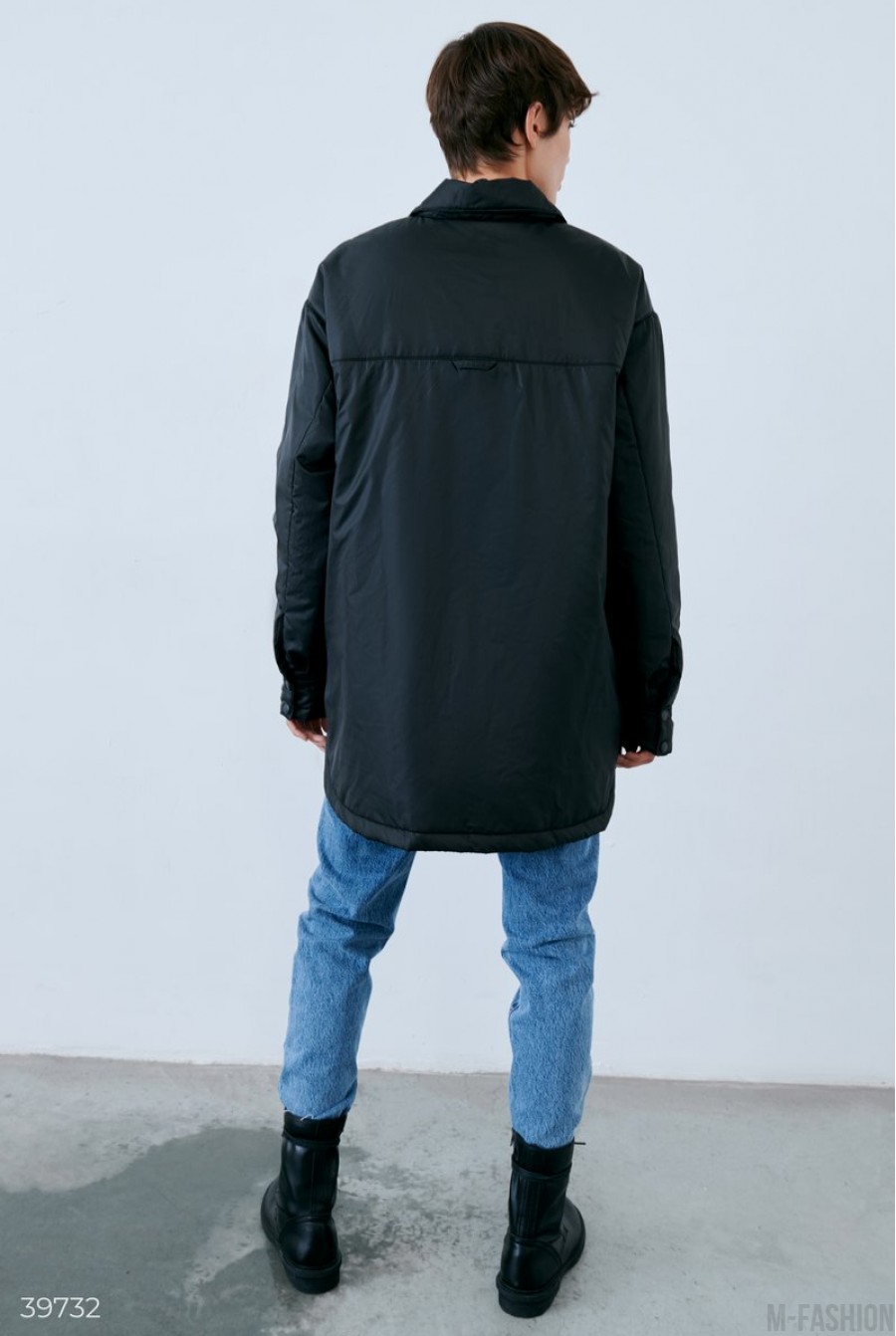 Черная куртка-рубашка с отложным воротником- Фото 8