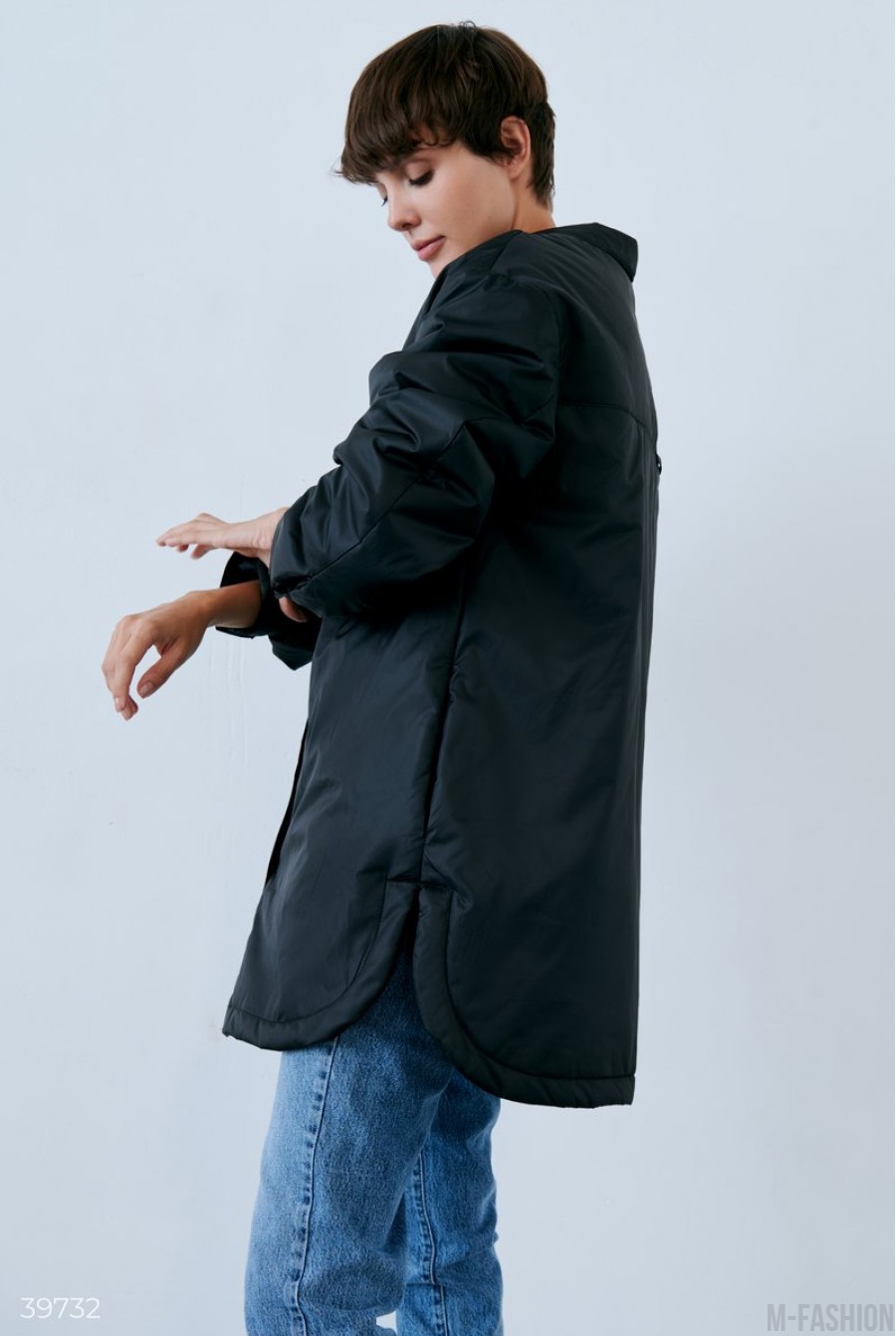 Черная куртка-рубашка с отложным воротником- Фото 7