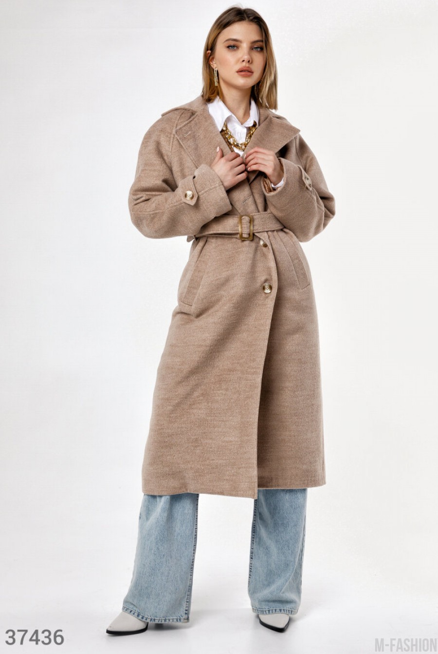 Классическое пальто бежевого оттенка - Фото 1