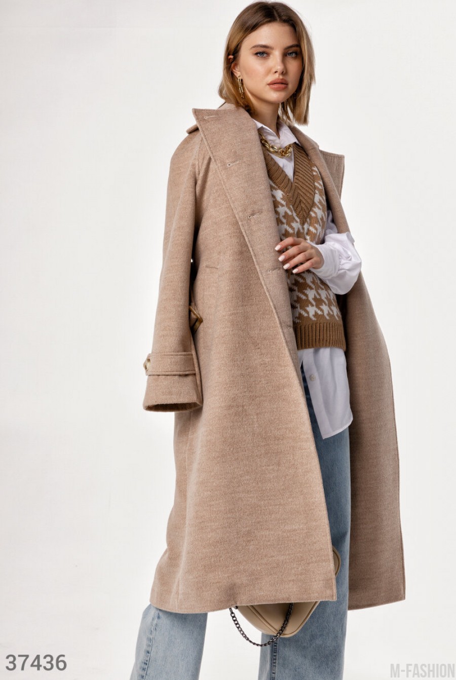 Классическое пальто бежевого оттенка- Фото 2