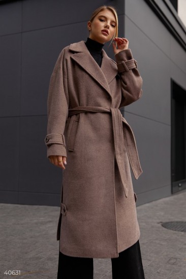 Шерстяное удлиненное пальто цвета мокко
