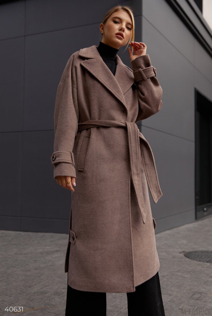 Шерстяное удлиненное пальто цвета мокко - Фото 1