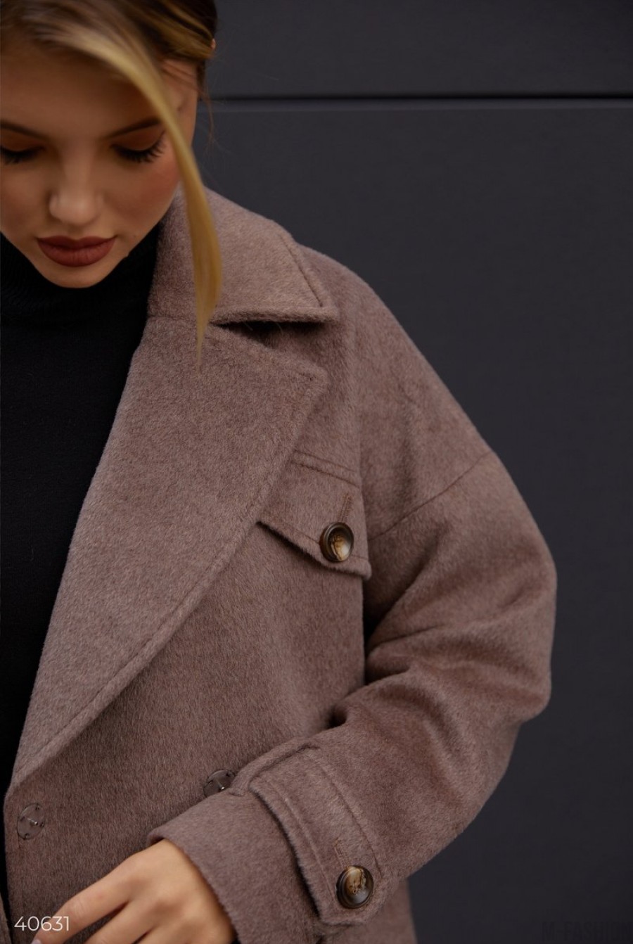Шерстяное удлиненное пальто цвета мокко- Фото 4