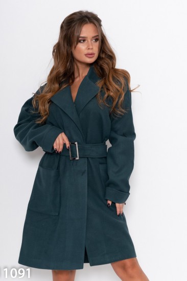Темно-зеленое кашемировое пальто с карманами