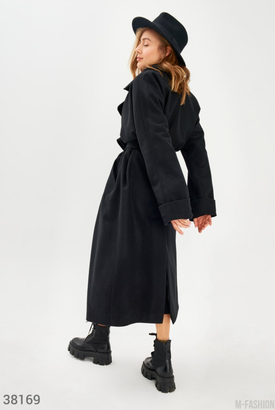 Черное удлиненное пальто- Фото 5
