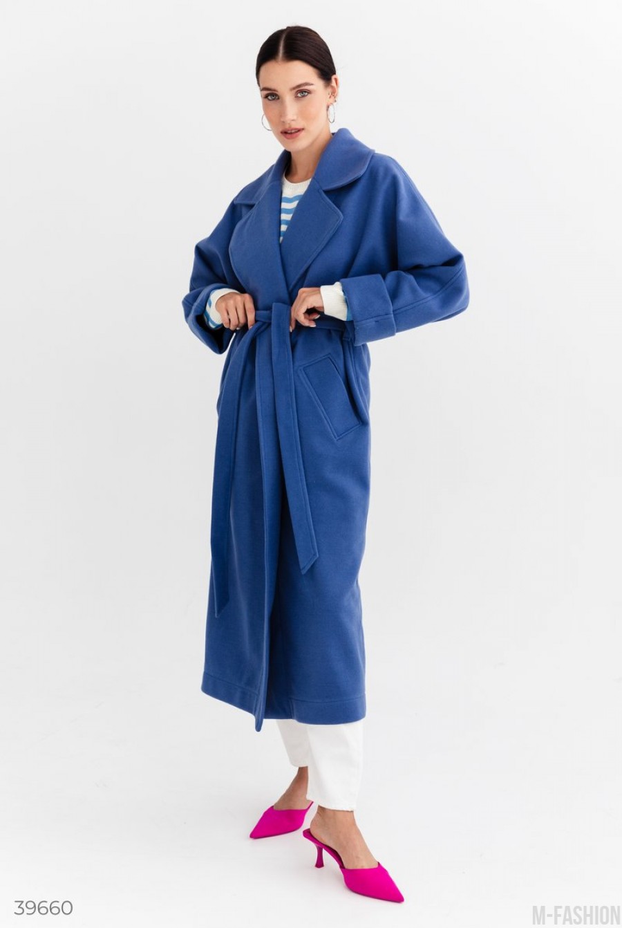 Синее кашемировое пальто- Фото 3