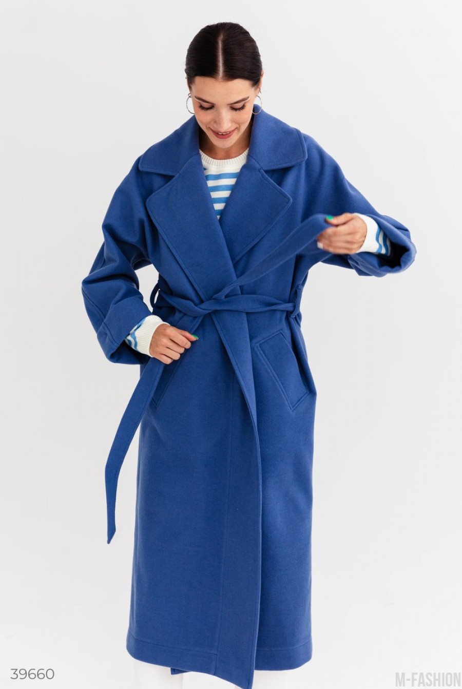 Синее кашемировое пальто- Фото 4