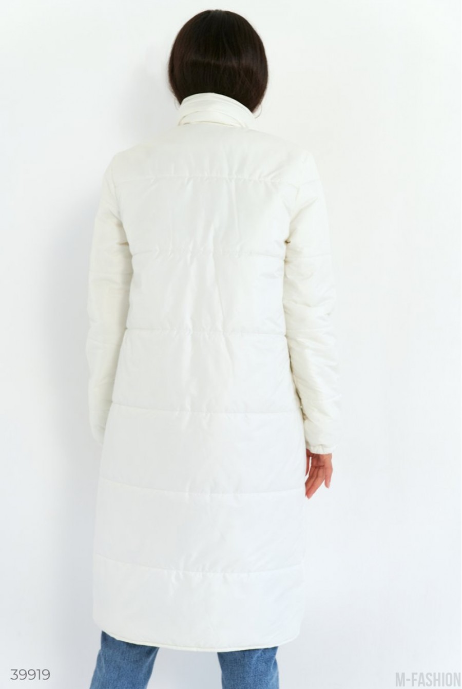 Стильное молочное пальто с поясом- Фото 7