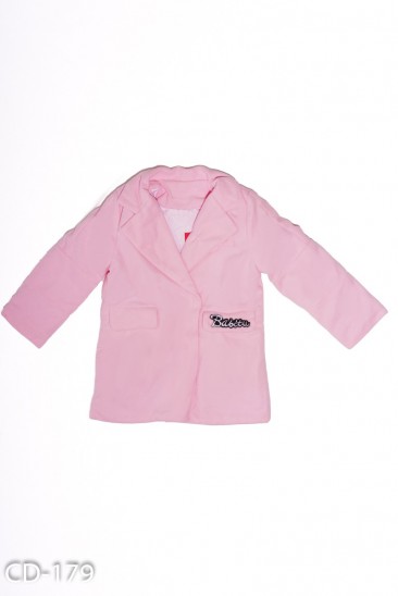 Демисезонное розовое пальто с декором на клапане
