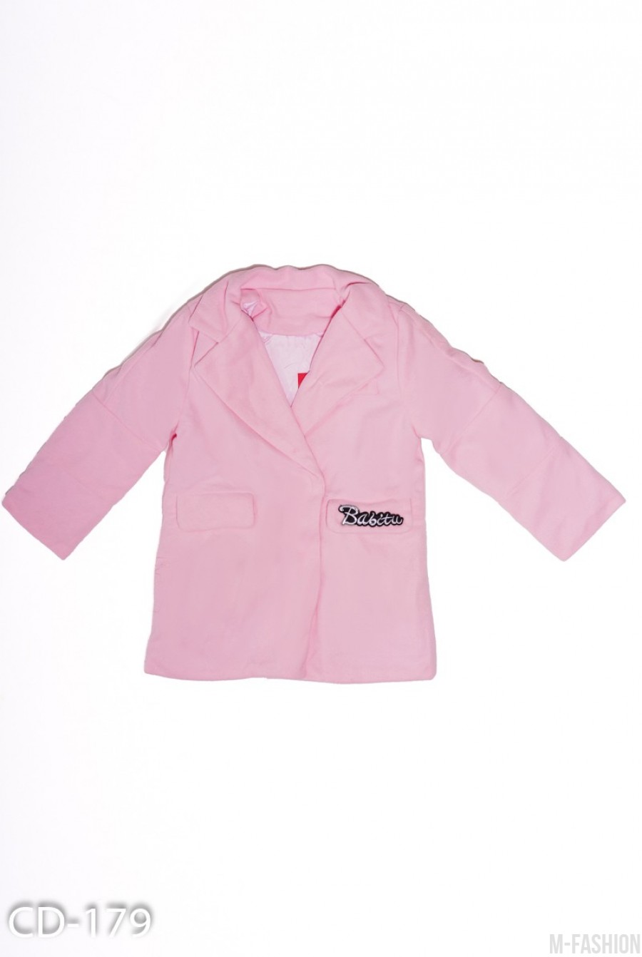 Демисезонное розовое пальто с декором на клапане - Фото 1