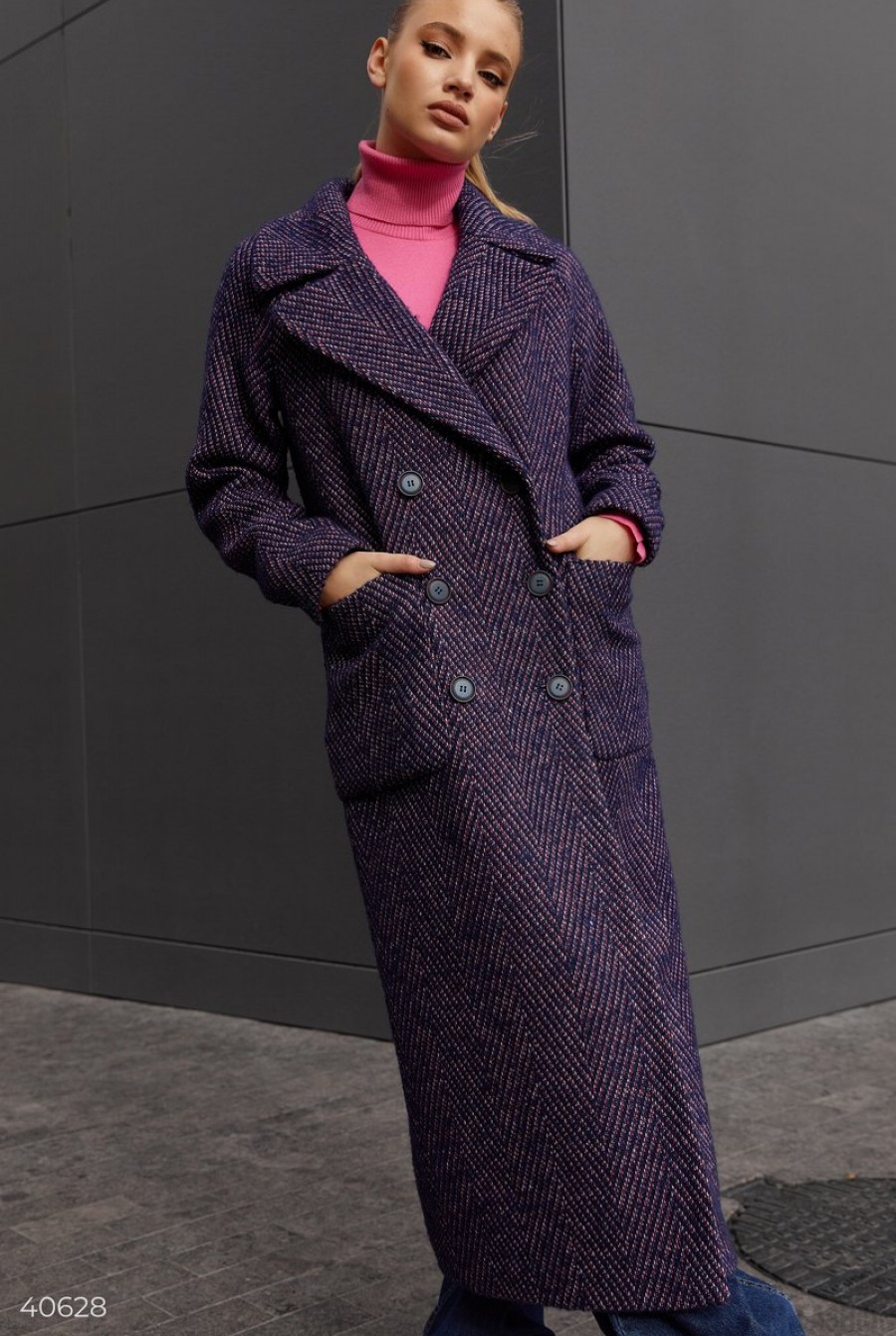 Шерстяное двубортное пальто фиолетового цвета- Фото 3