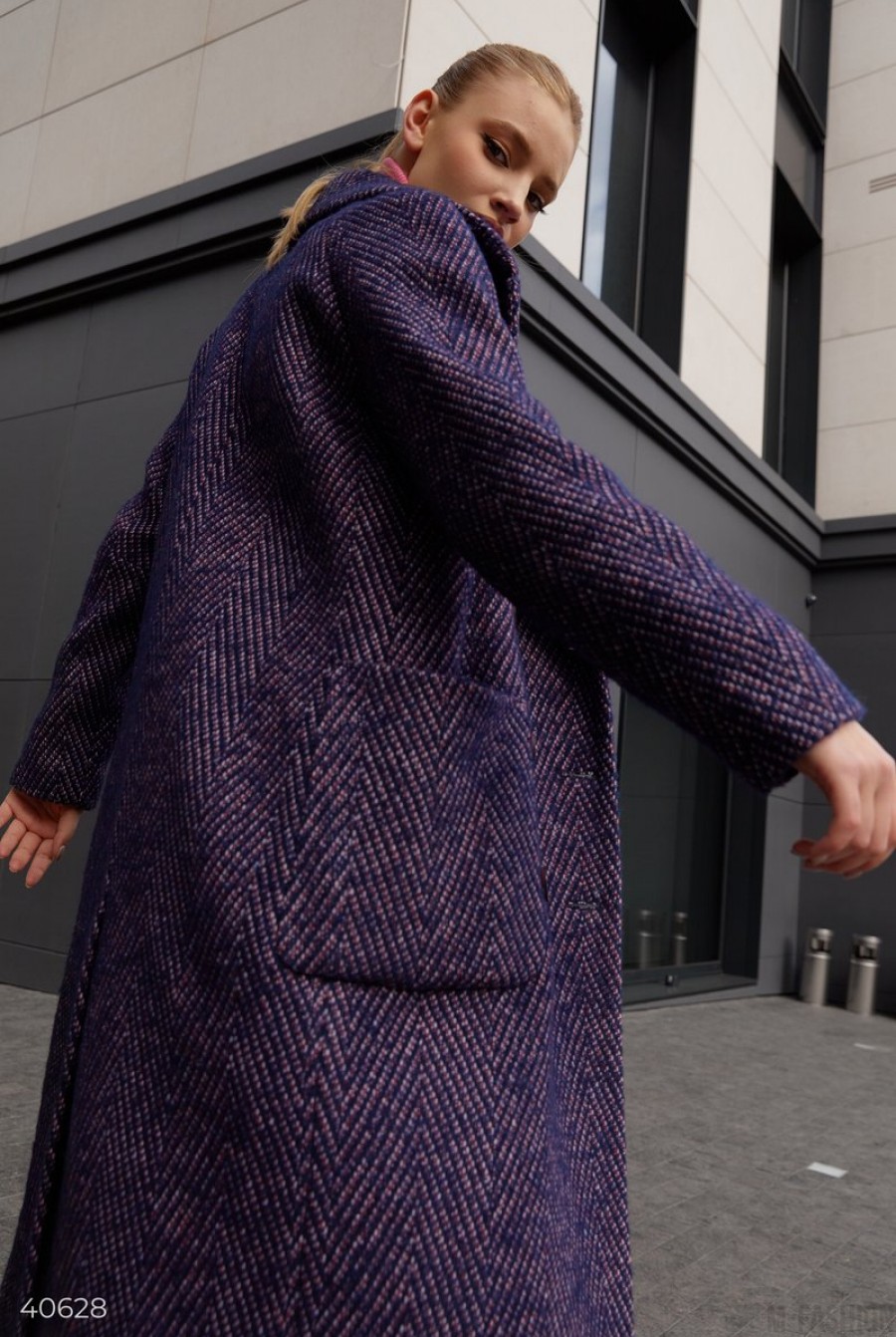 Шерстяное двубортное пальто фиолетового цвета- Фото 2