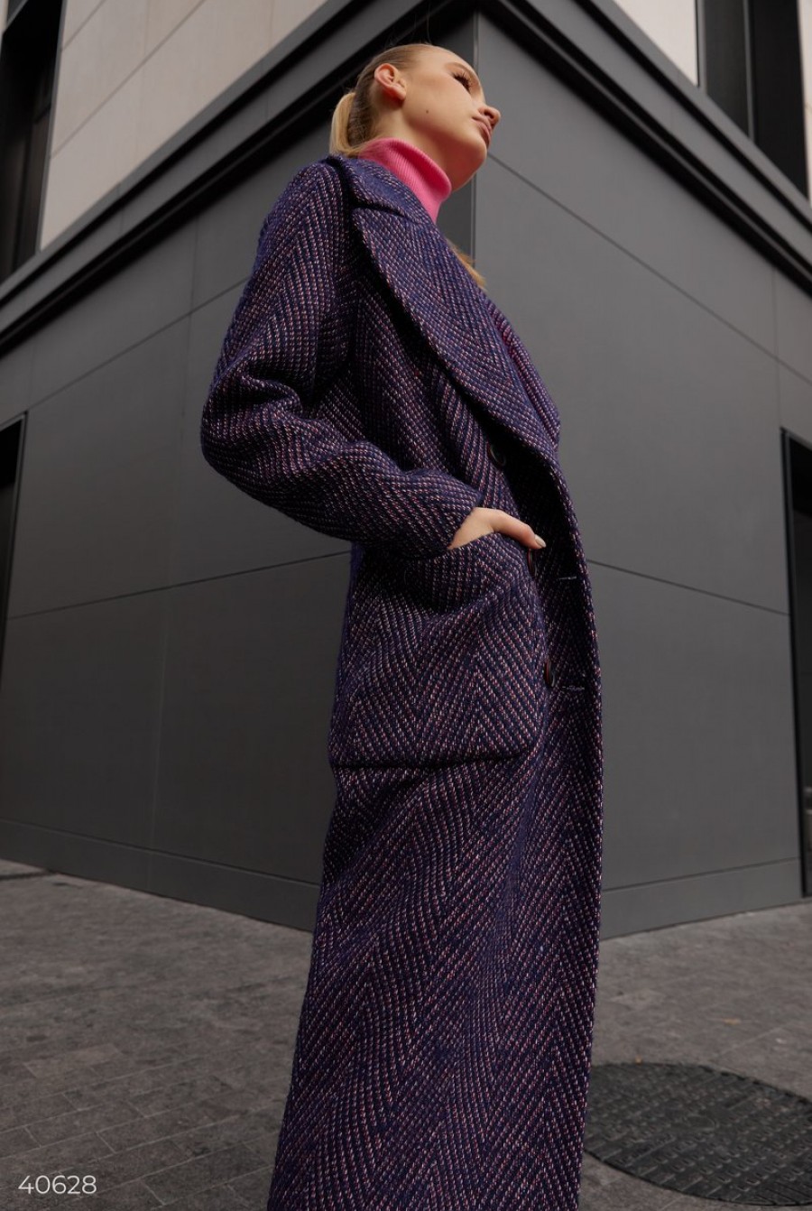 Шерстяное двубортное пальто фиолетового цвета- Фото 6