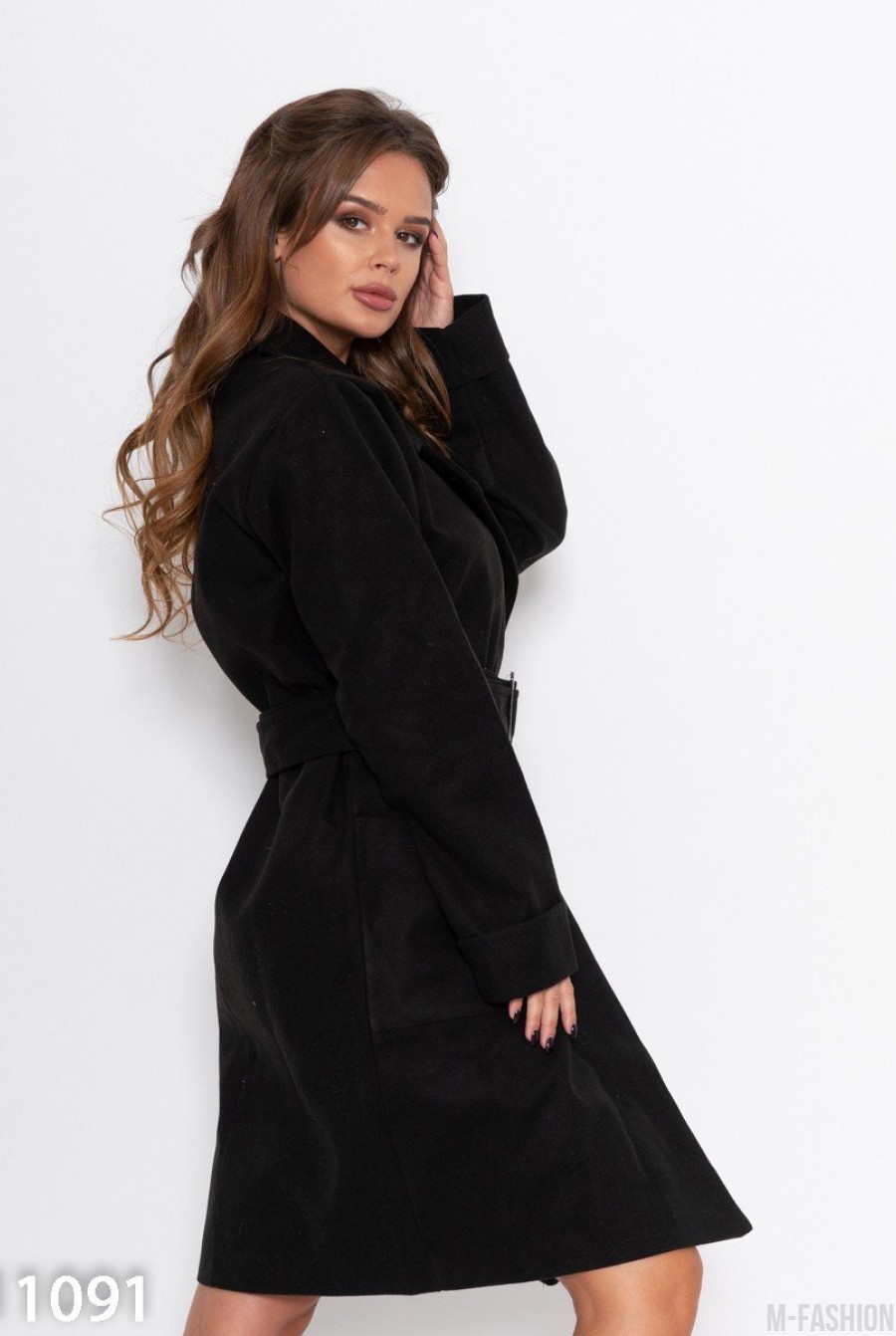 Черное кашемировое однобортное пальто с карманами- Фото 4