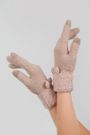 Темно-бежевые шерстяные перчатки с фактурным манжетом