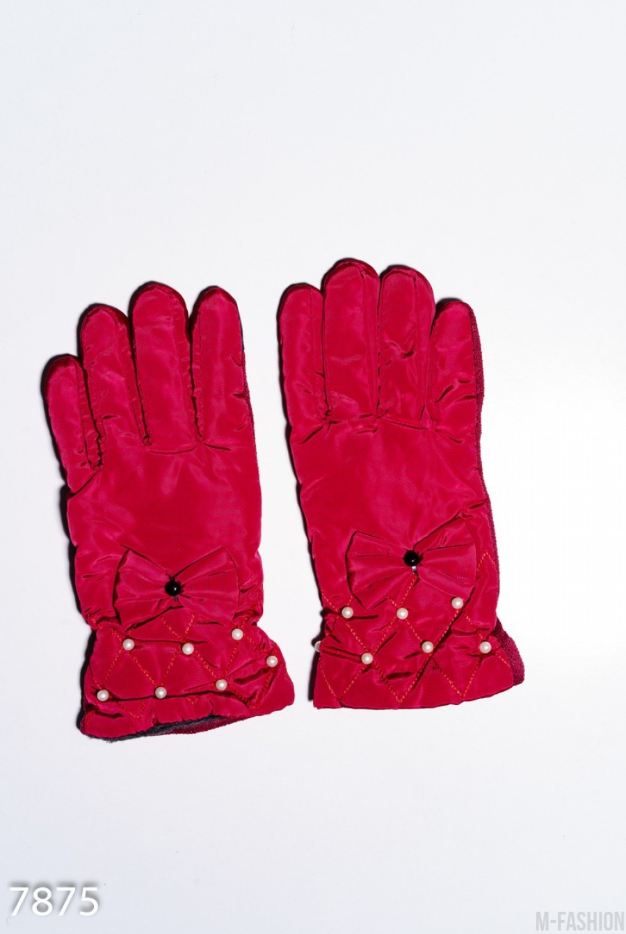 Красные теплые перчатки с антискользящим покрытием и декорированными манжетами - Фото 1