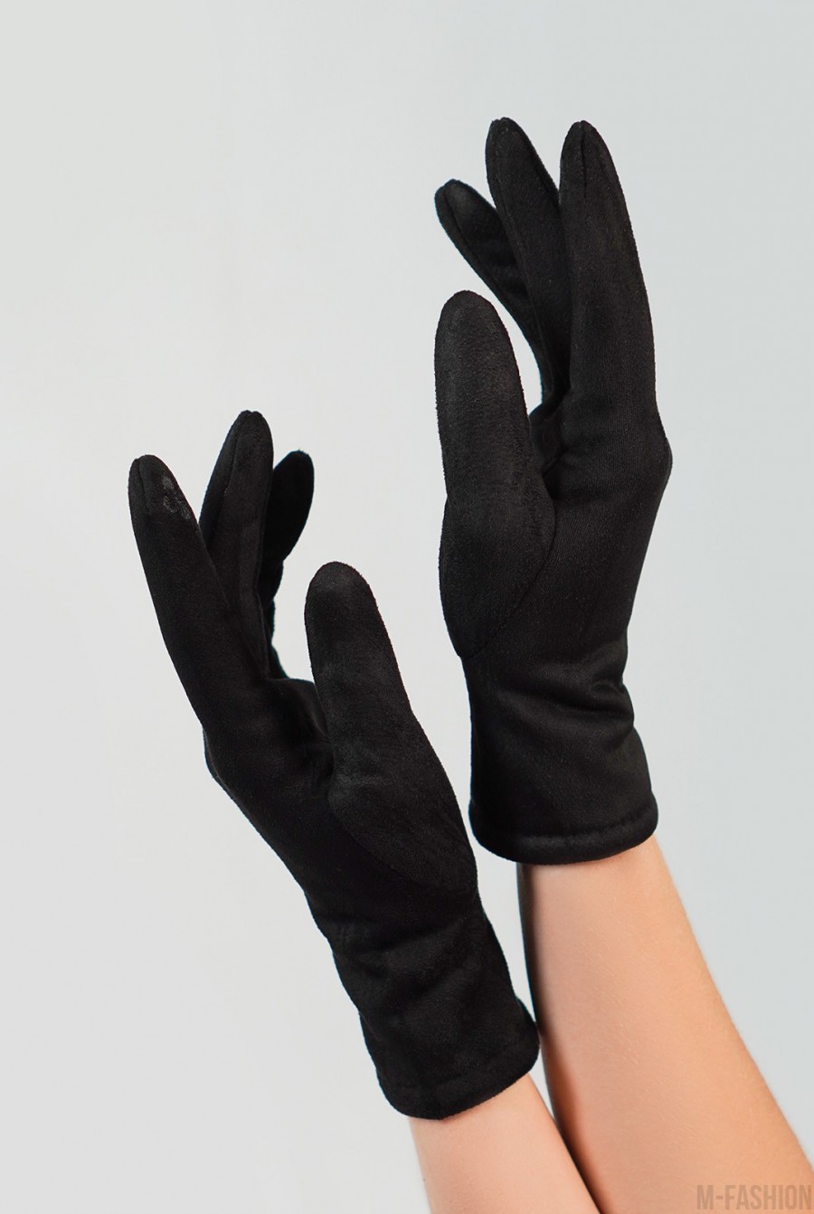 Черные однотонные перчатки из эко-замши на меху- Фото 2