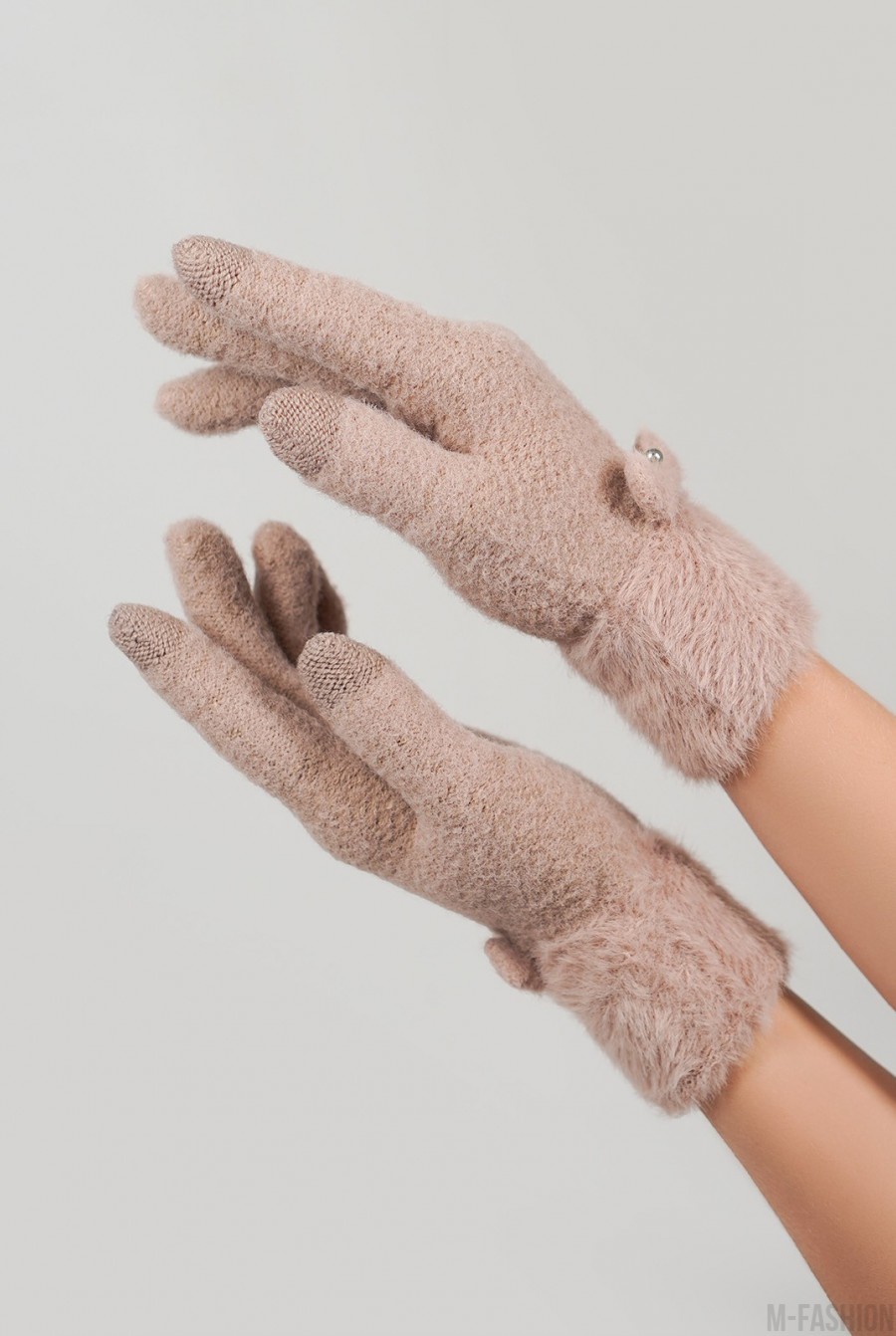 Темно-бежевые шерстяные перчатки с фактурным манжетом- Фото 3