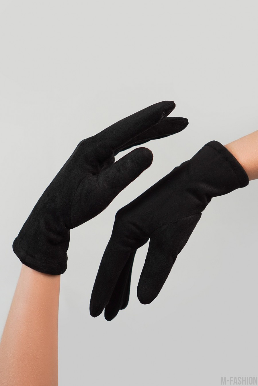Черные однотонные перчатки из эко-замши на меху - Фото 1