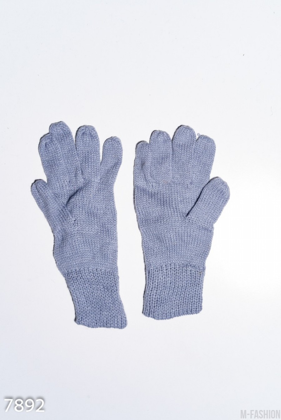 Серые шерстяные однослойные перчатки с объемной аппликацией- Фото 2