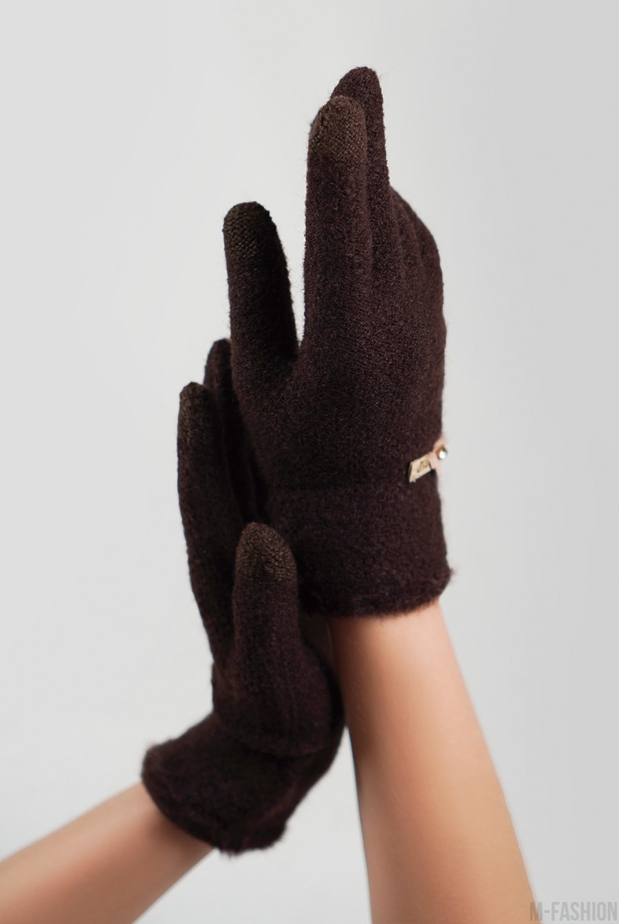 Коричневые шерстяные вязаные перчатки- Фото 2