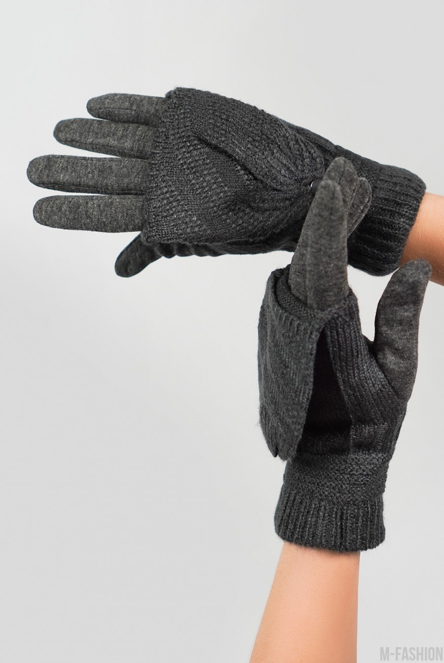 Серые комбинированные перчатки-варежки- Фото 2