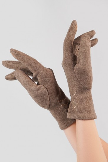 Утепленные коричневые перчатки из эко-замши