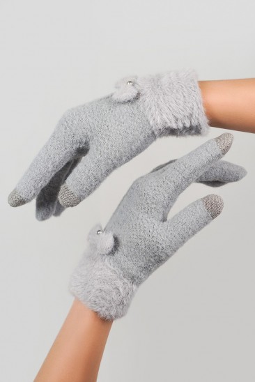 Серые шерстяные перчатки с фактурным манжетом