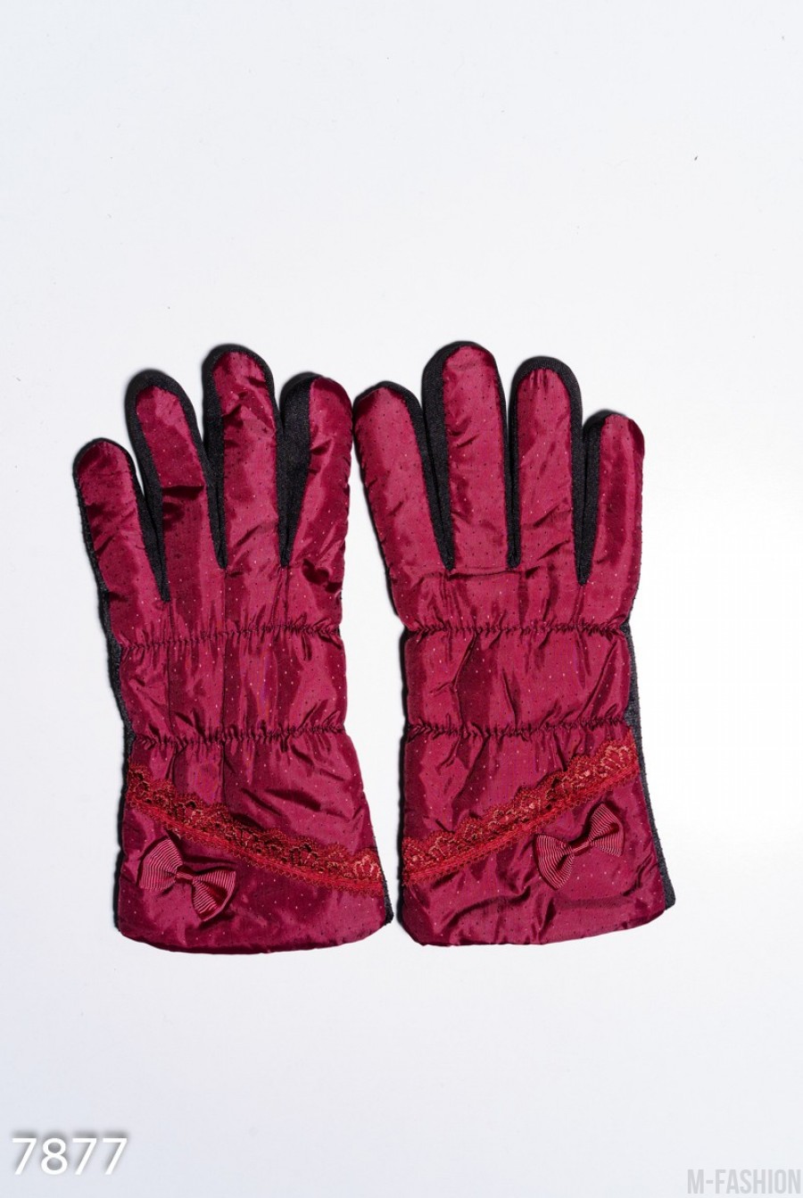 Бордовые теплые перчатки с антискользящим покрытием - Фото 1