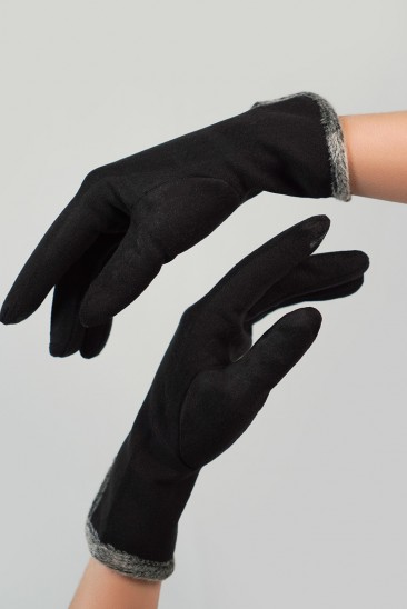 Черные перчатки с выточкой из эко-замши на меху