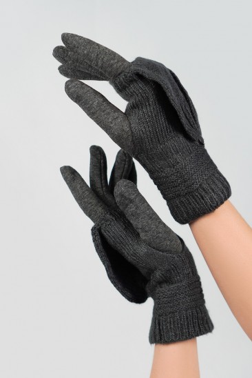 Серые комбинированные перчатки-варежки