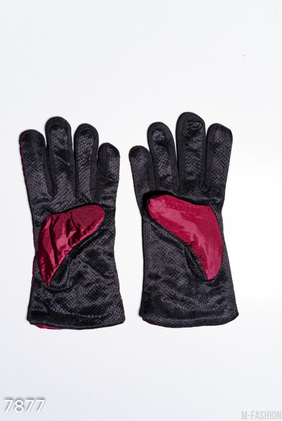 Бордовые теплые перчатки с антискользящим покрытием- Фото 2
